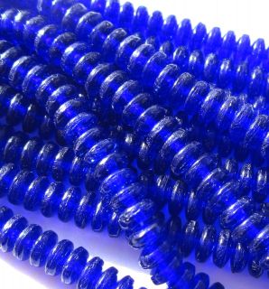 11 1/2 STRAND OF BEAUTIFUL SMALL TRANSLUCENT COBALT DISK VINTAGE 