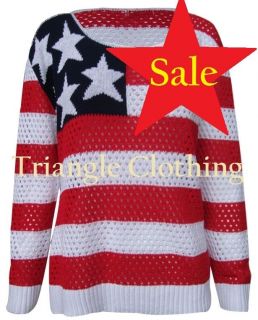  Womens USA Flag Crochet Knit Jumper Stars And Stripes Top Cardigan