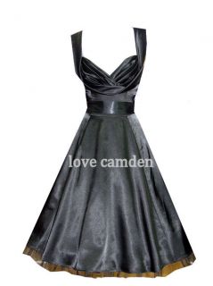   1950s Sweetheart Black Silky Party Prom Cocktail Dress 8   18