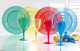 Outdoor Summer Party Colorful Acrylic Wine Glasses and Plates Set ~NEW 