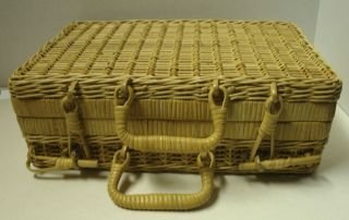 Unique Handled Natural Wicker Suitcase Style Box or Case 12 by 8 