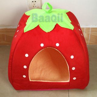 Red Cute Cashmere Foldable Strawberry Pet Dog Bed Cat Bed Tent House 