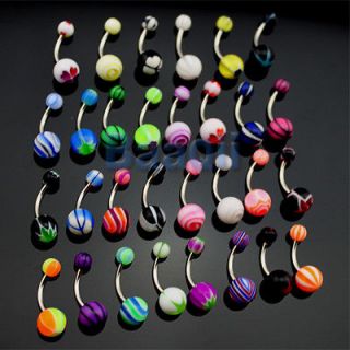 30 Stripes Surgical Steel Belly Navel Barbell Bar Ring Button Body 