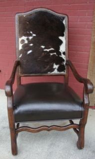 Reclaimed Oak Western Cowhide Tall Arm Chair Custom Hair on Hide