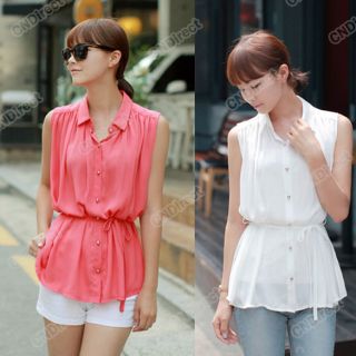 New Korean Womens Chiffon sleeveless Blouse Shirt Top 2Colors