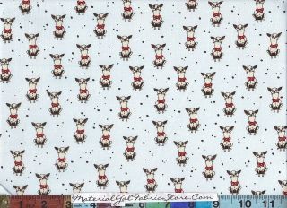 Kaufman Whos That Girl Fabric ~ Little Chihuahua Dogs on Sky Blue