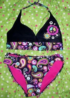 GirlsTwo Piece Paisley Bright Swimsuit Size Large (10/12) Pageant 