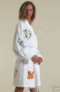 Aegean Cat Appliqued Cotton Bathrobe, Terry Cloth