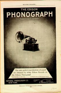 1900 edison phonograph ad print  30 00