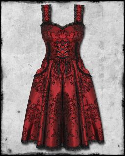   RED BLACK FLOCKED GOTH STEAMPUNK VICTORIAN THORNE CORSET PROM DRESS