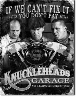 three stooges knuckleheads garage tin metal sign 