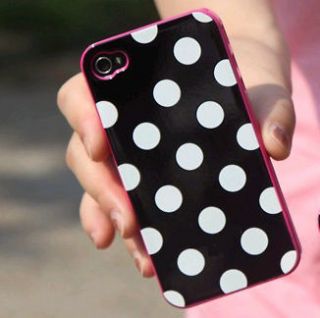 NEW 3 PIECE POLKA DOTS SKIN GEL HARD CASE COVER FOR iPhone 4 4G 4S 4GS 