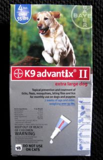 K9 ADVANTIX II TICKS FLEA TREATMENT FOR DOGS OVER 55LBS,NEW FACTORY 