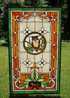20 x 34 Large Tiffany Style stained glass window panel owl on the 