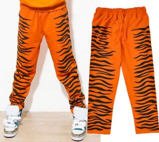 New Mens Tiger Stripe Graphic Animal Print Cotton Sweat Pants Orange M 