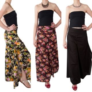 70s INSPIRED WIDE LEG 100% COTTON PALAZZO PANTS TROUSERS SIDE SPLIT 