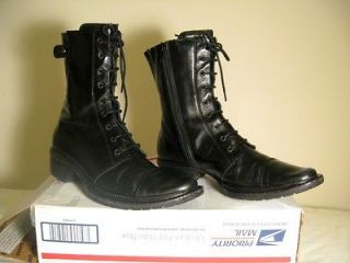KENNETH COLE NY Sz 6 Womens Black Leather Combat Lace Up Boots, Italy 
