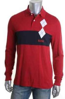 Tommy Hilfiger NEW Reade Red Cotton Colorblock Long Sleeve Polo S BHFO