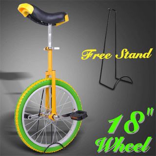 18 Wheel Uni Cycle Chrome Bike Unicycle W/ Free Stand Cycling Yellow 