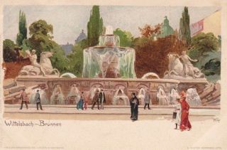 Wittelsbach Brunnen Germany antique 1900s artist Kley vintage postcard
