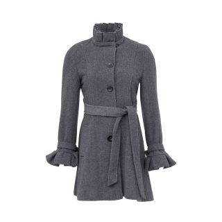 Mid Grey Womens Wool Fit And Flare Coat With Belt