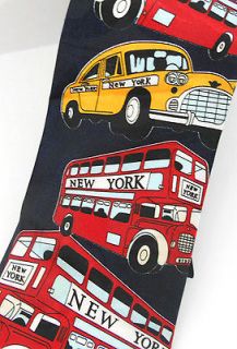 New York Transportation Mens Tie Red Double Decker Bus Yellow Cab