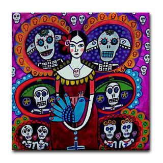 Day of the Dead Art Tile   Frida Kahlo Tree of Life   Mexican Folk 