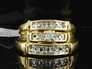   Yellow Gold Finish Diamond Engagement Ring Wedding Band Trio Bridal