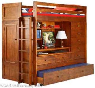 BUNK BED Paper Plans LOFT ALL IN1 W/ TRUNDLE DESK CHEST CLOSET Easy 