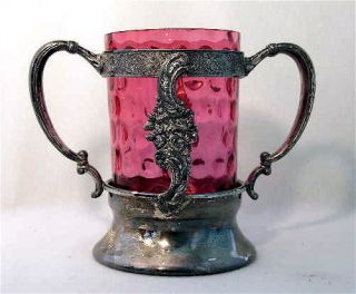 victorian cranberry silver plate pickle castor eapg 