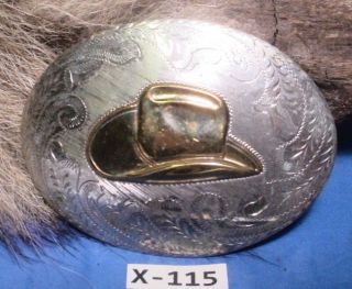 Old STETSON COWBOY HAT Hand Engraved Nickel Silver Bekt Buckle MAKE 