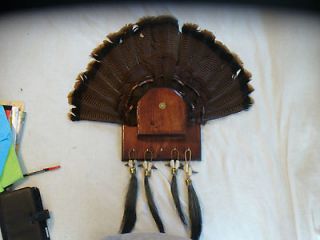 NEW HANDMADE WOOD TURKEY FAN AND BEARD MOUNTING PLAQUE WITH SPENT 10GA 