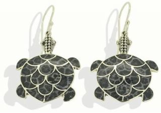Turtle Fossil Coral Sterling Silver 925 Earrings EA0499 UA6227