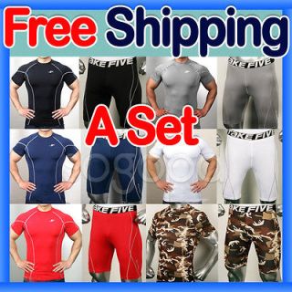   short Shirt & Pants Set M~2XL sports base under layer tight skin