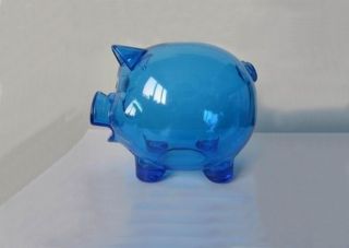 clear hard plastic pig coin piggy bank blue with stopper
