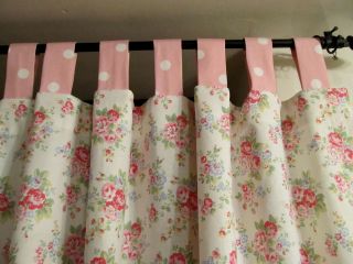 CURTAINS made in CATH KIDSTON SPRAY FLOWERS WHITE OR BLUE TIE or TAB 