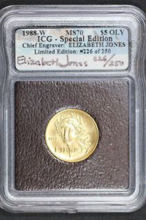   Dollar Gold ICG MS70 Special Edition Coin Signed #226 of 250