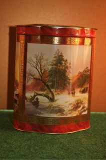 Vintage Red Tin England ~Winter Horse Scene~ Metalware Container w Lid