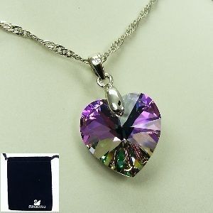 925 Sterling Silver CHAIN w/Genuine SWAROVSKI Crystal HEART Chain 