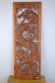 One Piece Hand Carved Teak Mighty Dragon Wall Panel ART Decor RARE 