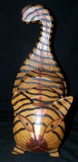   Carved Tiger Cat Tabby Letter Holder Wooden Hand Painted Handmade Made