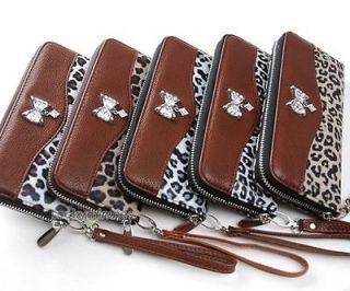   Lady Women Leopard Bow Jewel Zipper Long Wallet Purse Check Book Bag