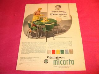 1950s VINTAGE AD ~ MICARTA WESTINGHOUSE RETRO FORMICA TOP KITCHEN 