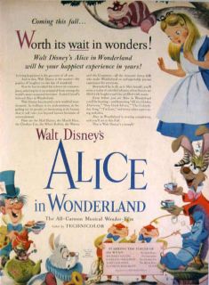 1951 walt disney s movie alice in wonderland print ad