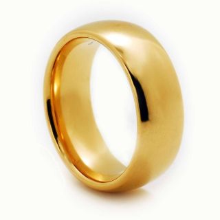 8mm Gold GP Domed Shiny Top Tungsten Carbide Band Mens Wedding Ring