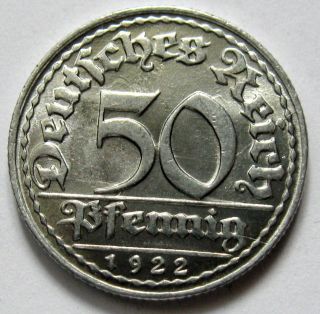 germany weimar coin 50 pfennig 1922 d km 27 with o luster from romania 