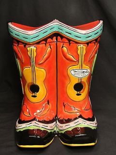 Southwest Clay Art Wild West COWBOY BOOTS Cookie Jar Hand painted 