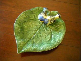 italian bassano pottery leaf with birds serving dish time left
