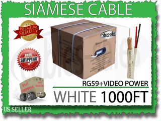 siamese cable rg59 white 1000ft video power cctv 95 %