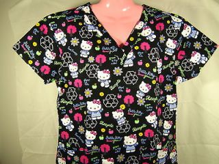   Nursing Medical Scrubs Top Hello Kitty Black Earth Day Message X LARGE